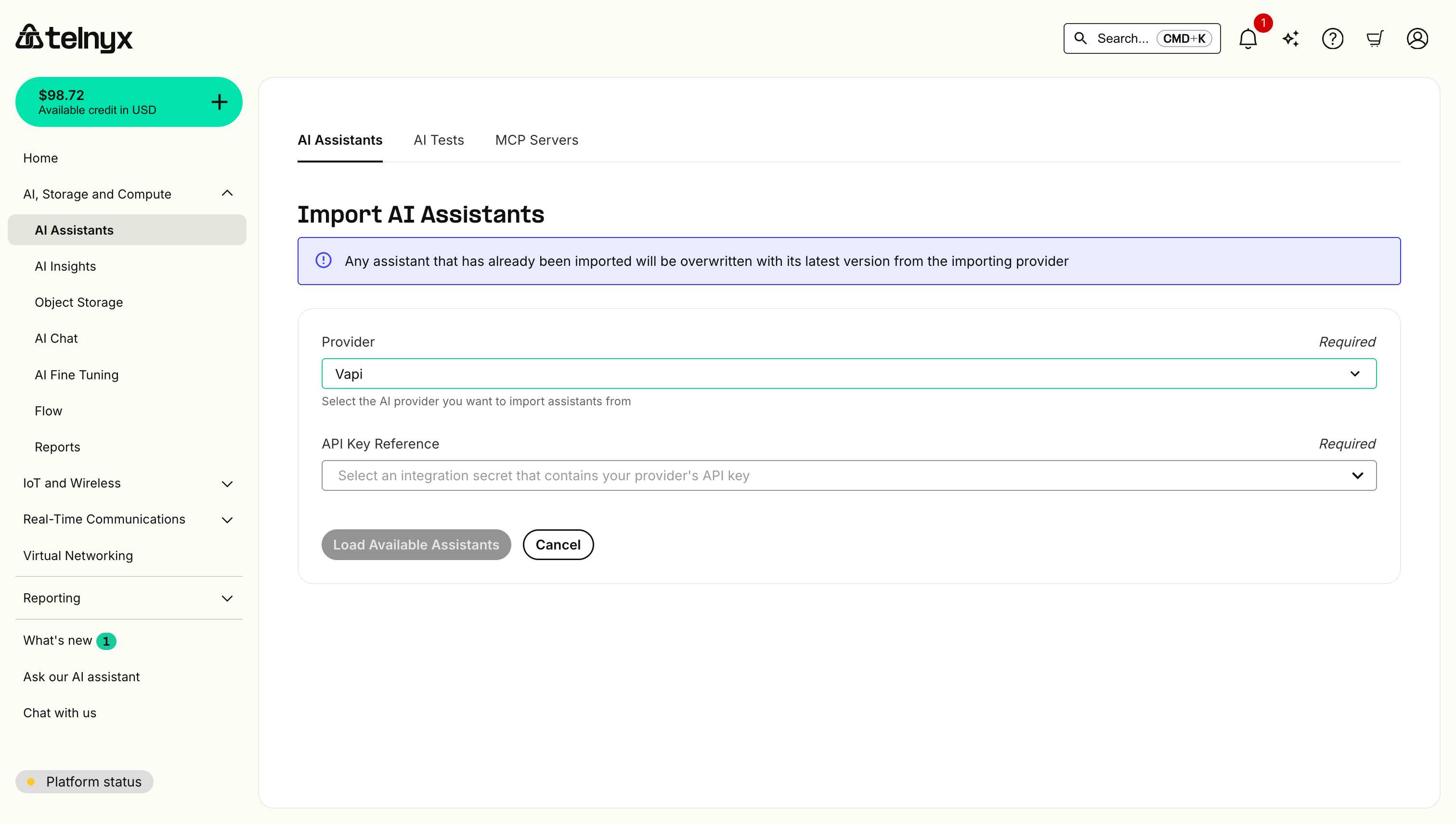 Import Assistants Page