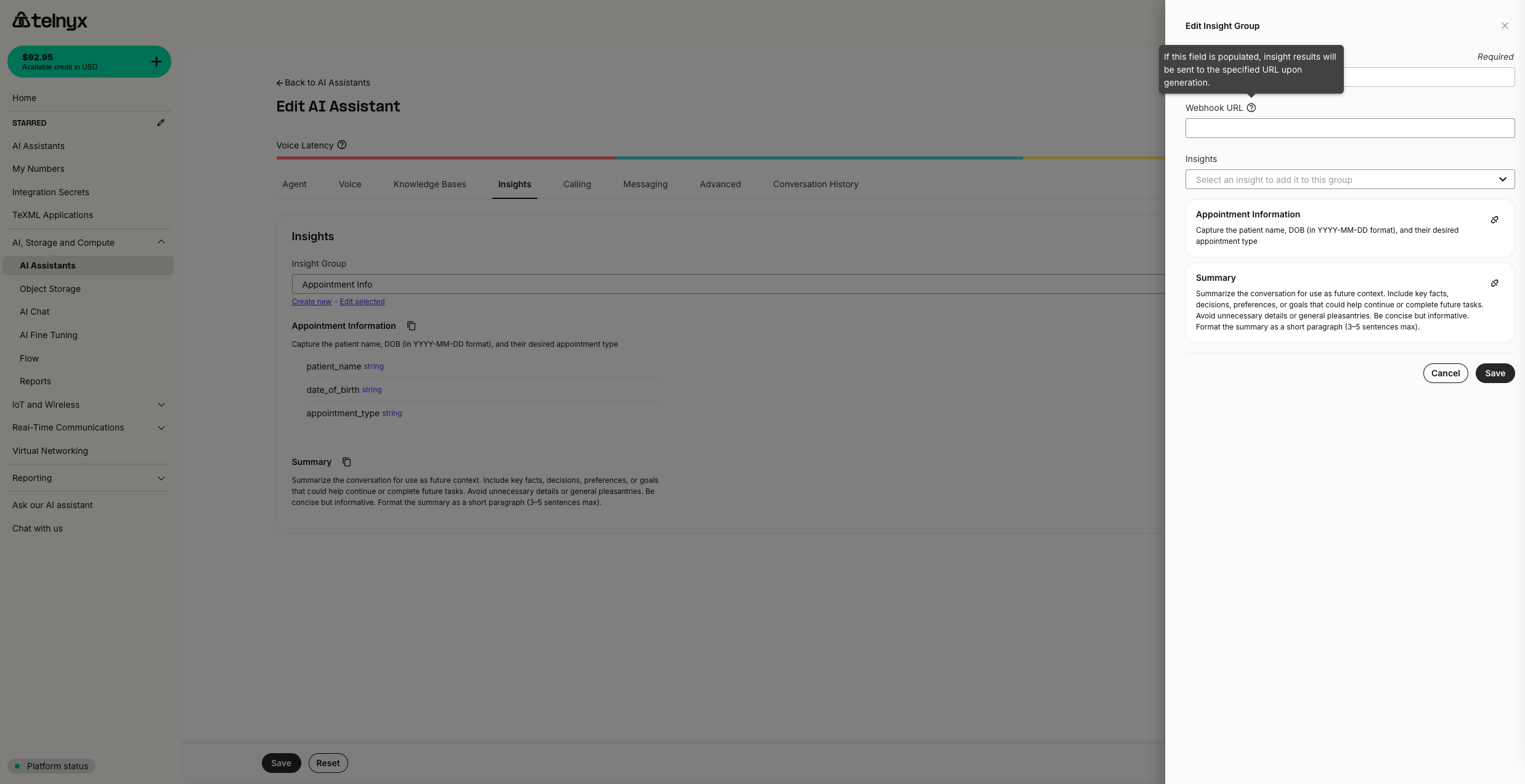 AI Assistant Insights Webhook