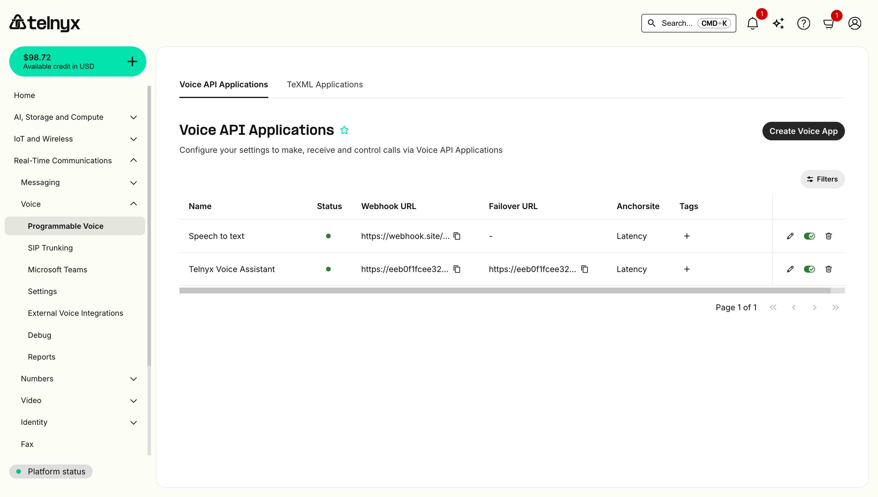 Voice API Applications List