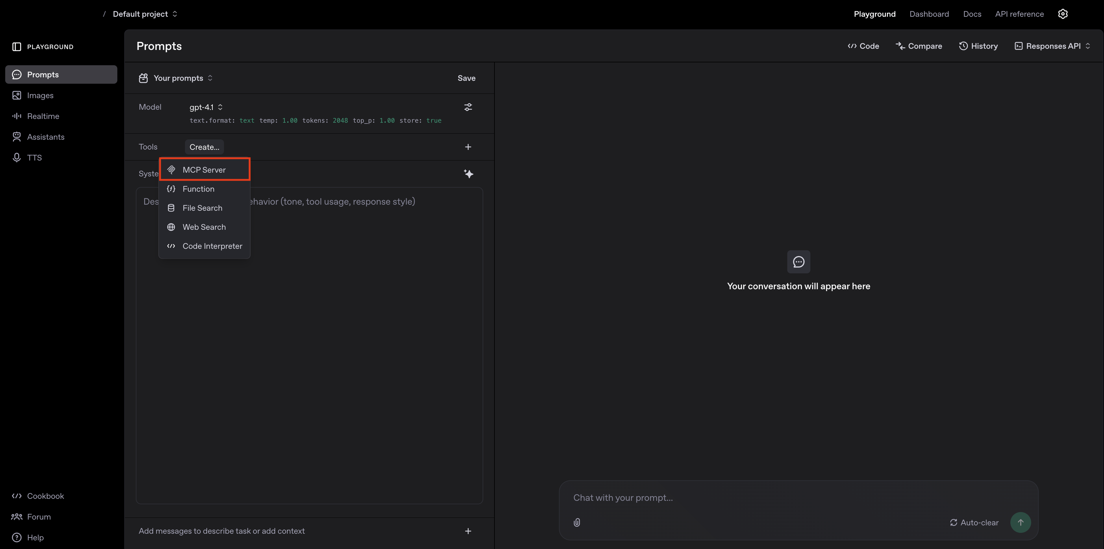 ChatGPT Playground MCP Step 1